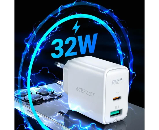 СЗУ Acefast A5 PD32W GaN (USB-C+USB-A) White