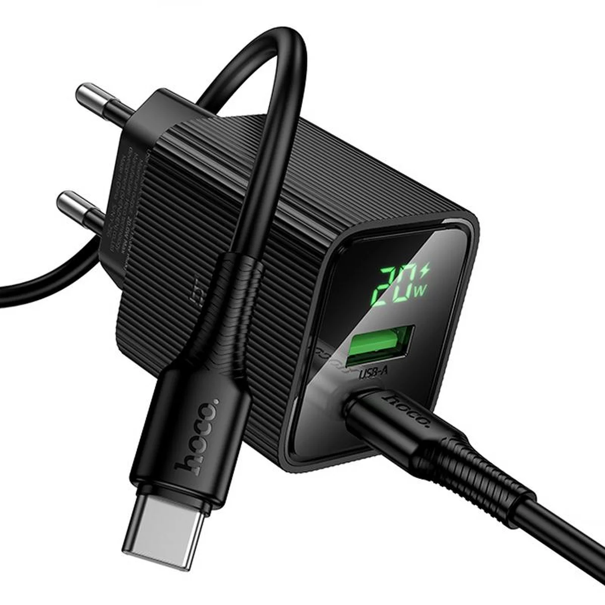 СЗУ Hoco CS83A Excellent with digital display PD20W+QC3.0 (1USB-A/1C) + кабель Type-C to Type-C Black
