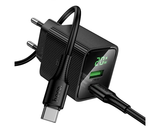 СЗУ Hoco CS83A Excellent with digital display PD20W+QC3.0 (1USB-A/1C) + кабель Type-C to Type-C Black