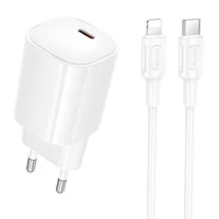 СЗУ Borofone BA103A Pudding PD20W (1USB-C) + кабель Type-C to Lightning White