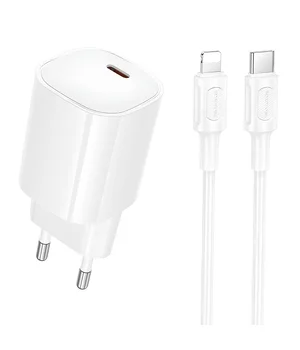 СЗУ Borofone BA103A Pudding PD20W (1USB-C) + кабель Type-C to Lightning White