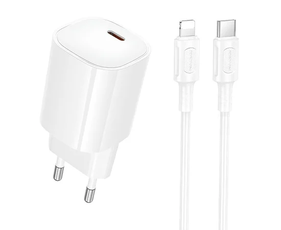 СЗУ Borofone BA103A Pudding PD20W (1USB-C) + кабель Type-C to Lightning White