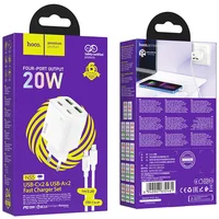 СЗУ Hoco N55 Fundador PD20W four-port (2USB-A/2C) + Type-C to Lightning White