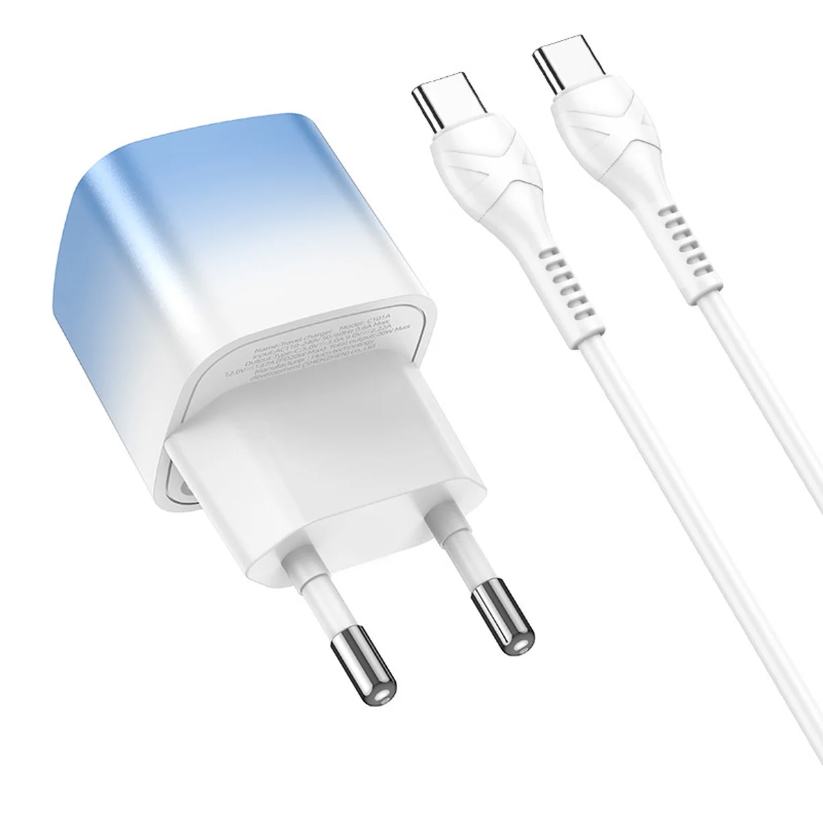 СЗУ HOCO C101A PD20W (1C) + Type-C to Type-C Ice Blue