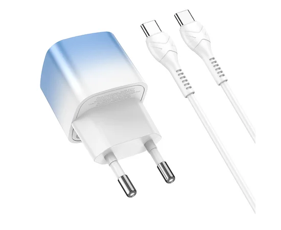 СЗУ HOCO C101A PD20W (1C) + Type-C to Type-C Ice Blue