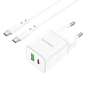 СЗУ Borofone BN7 PD20W+QC3.0 (1USB-A/1C) + кабель Type-C to Type-C White