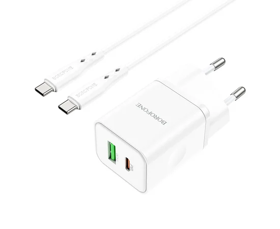 СЗУ Borofone BN7 PD20W+QC3.0 (1USB-A/1C) + кабель Type-C to Type-C White