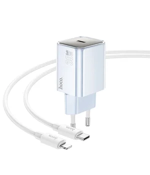 СЗУ Hoco N47 Glorious PD30W (1USB-C) + кабель Type-C to Lightning Blue