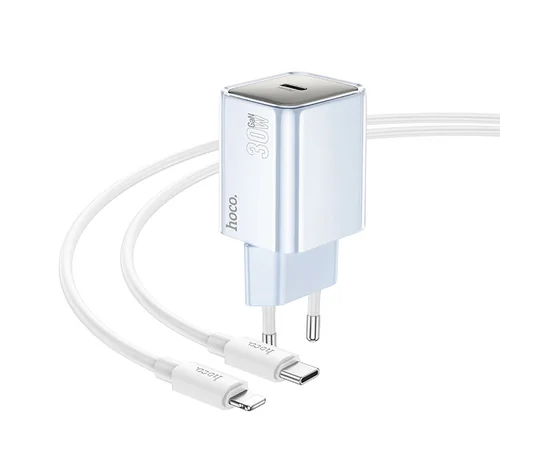 СЗУ Hoco N47 Glorious PD30W (1USB-C) + кабель Type-C to Lightning Blue