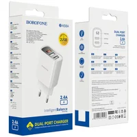 СЗУ Borofone BA58A with digital display 2.4A (2USB-A) White