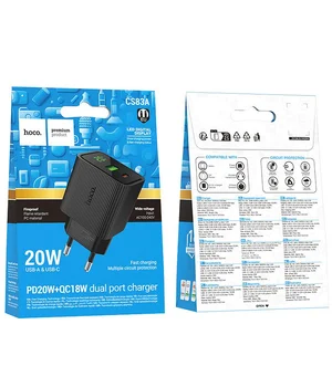 СЗУ Hoco CS83A Excellent with digital display PD20W+QC3.0 (1USB-A/1C) Black