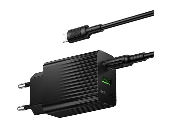 СЗУ Borofone BAS76A Source PD30W+QC3.0 (1USB-A/1C) + кабель Type-C to Lightning Black