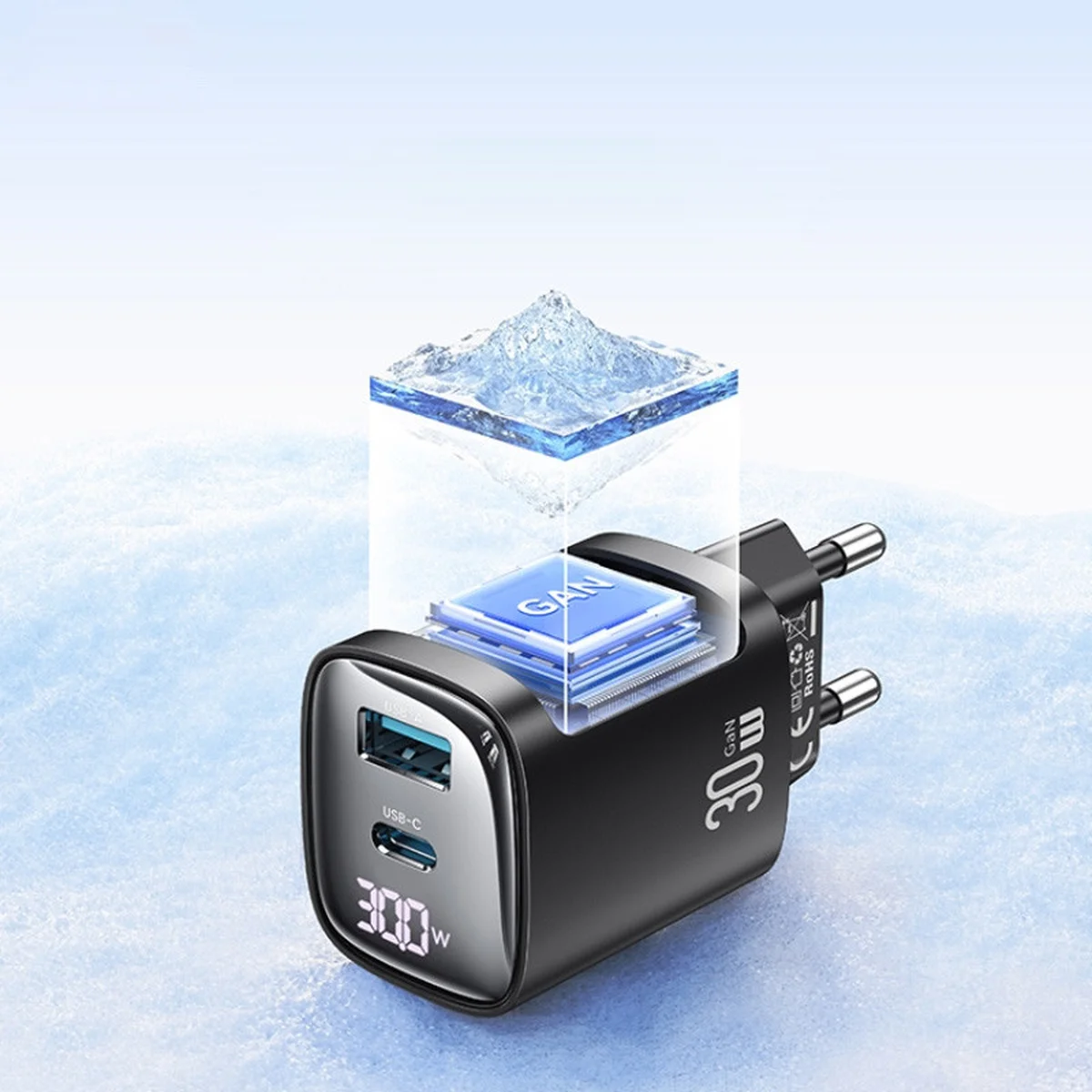 СЗУ Usams US-CC229 GaN Digital Display XC Ser. 30W (1USB-A/1C) Black