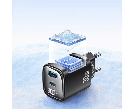 СЗУ Usams US-CC229 GaN Digital Display XC Ser. 30W (1USB-A/1C) Black