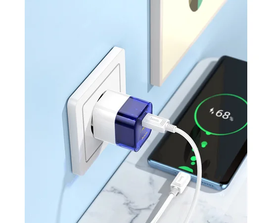 СЗУ Hoco C125A Transparent 1C PD20W + Type-C to Type-C Transparent blue