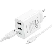 СЗУ Borofone BA105A Stellar 15W (2USB-A/1C) + кабель USB to Lightning White