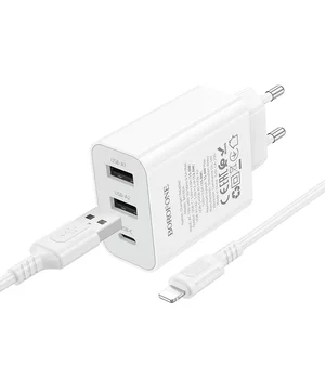 СЗУ Borofone BA105A Stellar 15W (2USB-A/1C) + кабель USB to Lightning White