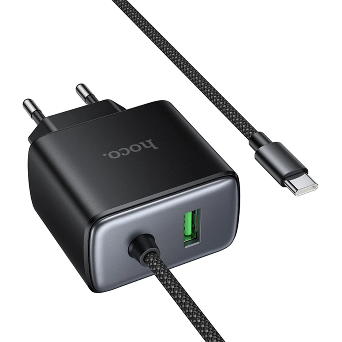 СЗУ Hoco C164A New PD30W+QC3.0 (1USB-A/1C) + встроенный кабель Type-C Black