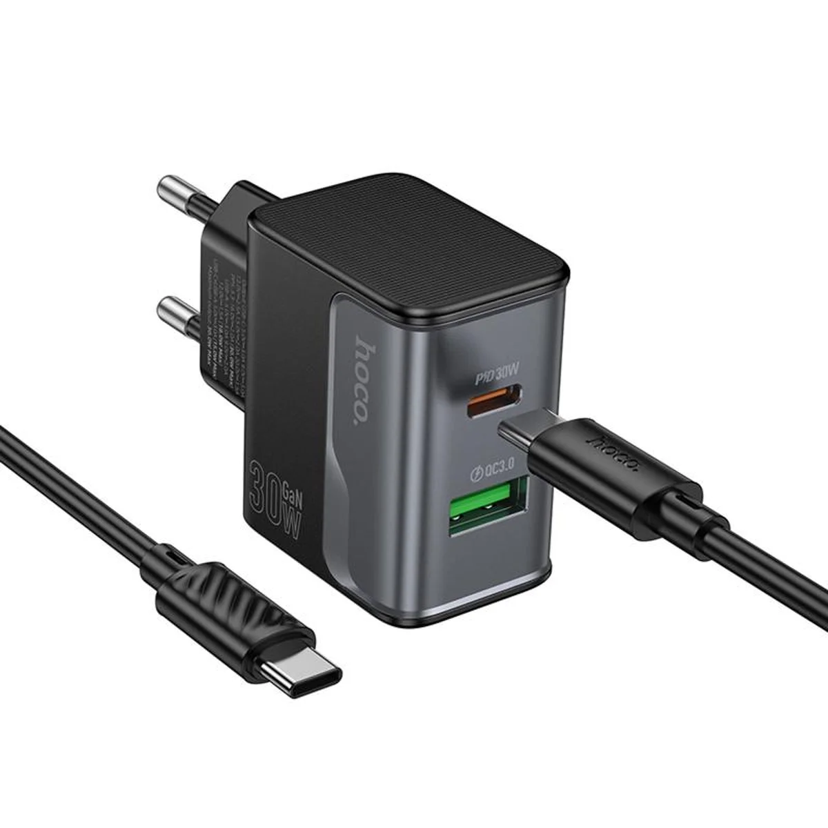 СЗУ Hoco CS73A Star Speed PD30W+QC3.0 (1USB-A/1C) + кабель Type-C to Type-C Midnight Black