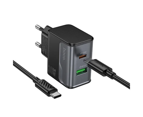 СЗУ Hoco CS73A Star Speed PD30W+QC3.0 (1USB-A/1C) + кабель Type-C to Type-C Midnight Black