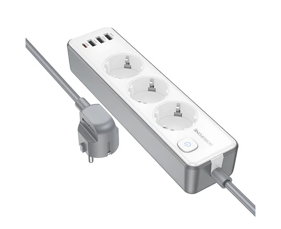 Удлинитель Borofone BAC9 Power PD20W (3USB-A/1C/3xSocket) (2m) White