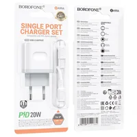 СЗУ Borofone BA99A Breeze PD20W (1USB-C) + кабель Type-C to Lightning White
