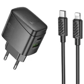 СЗУ Hoco CS61A Bright PD30W+QC3.0 (1USB-A/1C) + кабель Type-C to Lightning Black