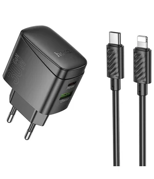 СЗУ Hoco CS61A Bright PD30W+QC3.0 (1USB-A/1C) + кабель Type-C to Lightning Black