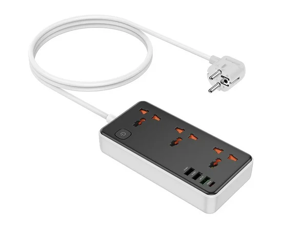 Удлинитель Hoco AC8A Storm (PD30W/1C/3A/3xSocket) (1.5m) Black