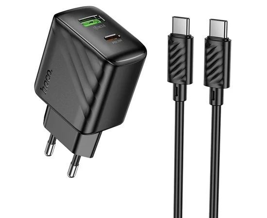 СЗУ Hoco CS25A Rico PD20W+QC3.0 (1USB-A/1C) + кабель Type-C to Type-C Black