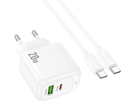 СЗУ Hoco CS54A Surplus PD20W+QC3.0 (1USB-A/1C) + кабель Type-C to Type-C White