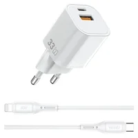 СЗУ WIWU G018 Cube PD33W+QC3.0 GaN (1USB-A/1C) + кабель Type-C to Lightning White