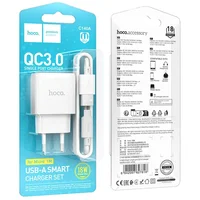 СЗУ Hoco C140A Smart QC3.0 18W (1USB-A) + кабель USB to MicroUSB White