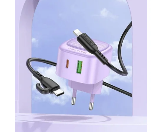 СЗУ Borofone BAS22A Fortune PD20W+QC3.0 (1C1A) + Type-C to Lightning Purple