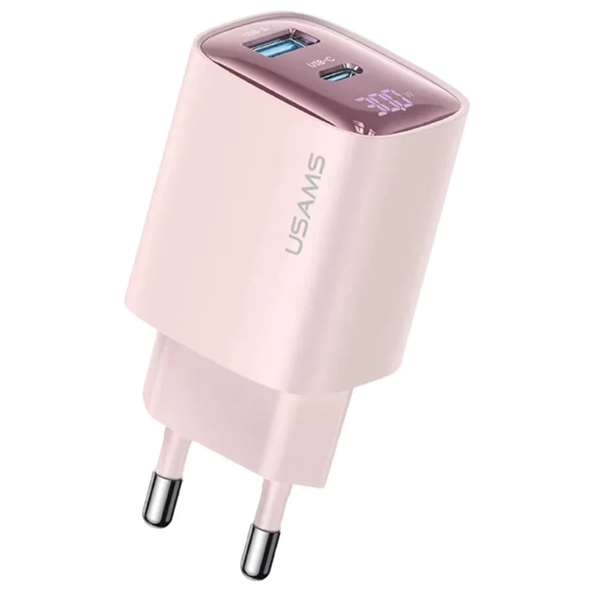 СЗУ Usams US-CC229 GaN Digital Display XC Ser. 30W (1USB-A/1C) Pink