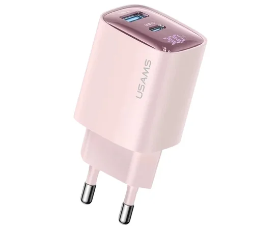 СЗУ Usams US-CC229 GaN Digital Display XC Ser. 30W (1USB-A/1C) Pink