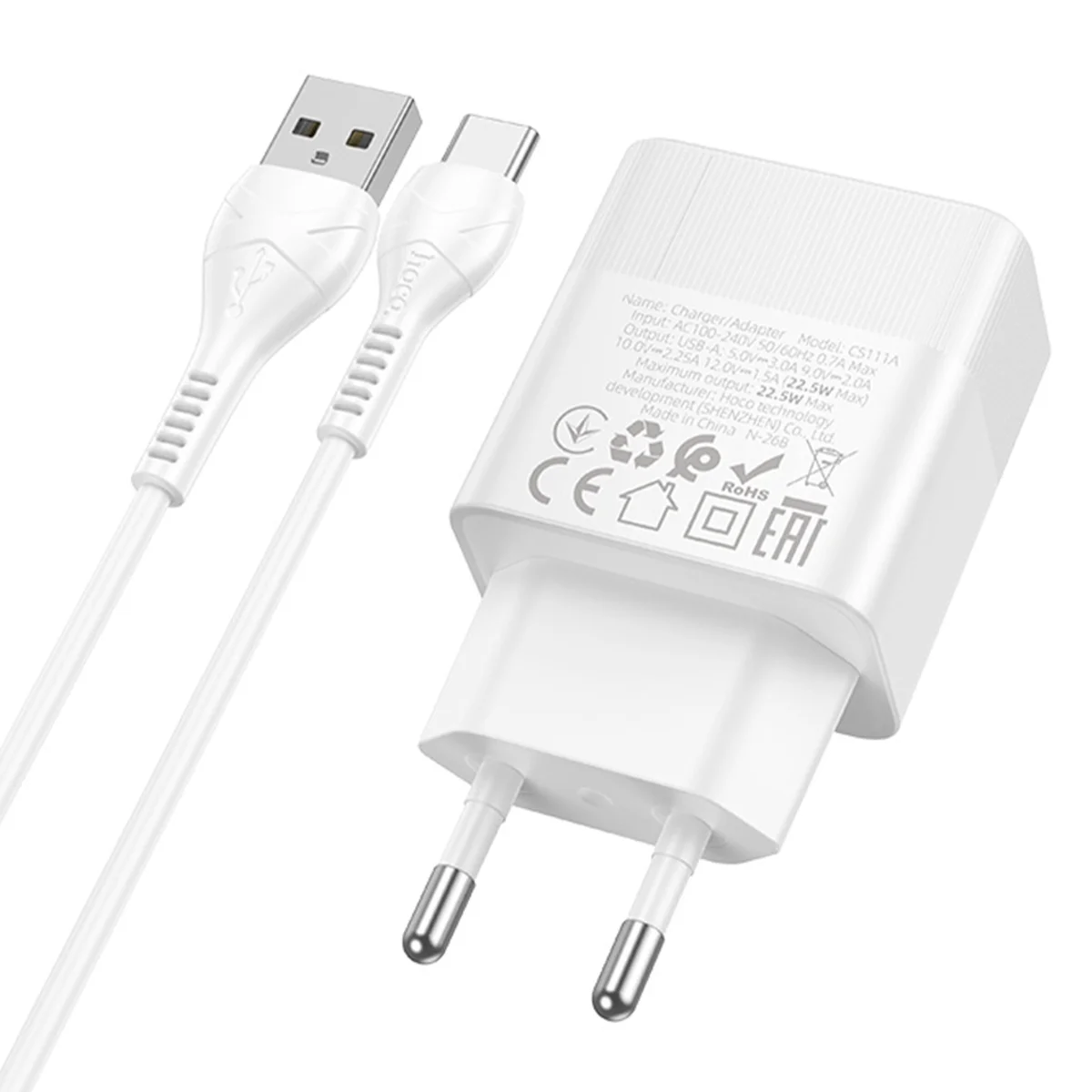 СЗУ Hoco CS111A Lounge PD22.5W (1USB-C) + кабель USB to Type-C White