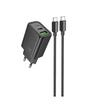 СЗУ Hoco N61 Gentle PD20W+QC3.0 (1USB-A/1C) + кабель Type-C to Type-C Black