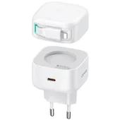 СЗУ Usams US-CC209 GaN With Lightning Magnetic Retractable Cable Module XMF Ser. 35W (2USB-C) White