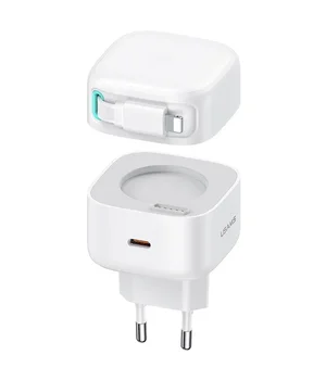 СЗУ Usams US-CC209 GaN With Lightning Magnetic Retractable Cable Module XMF Ser. 35W (2USB-C) White