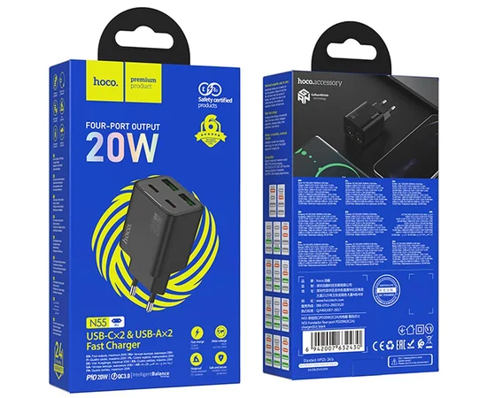 СЗУ Hoco N55 Fundador PD20W four-port (2USB-A/2C) Black