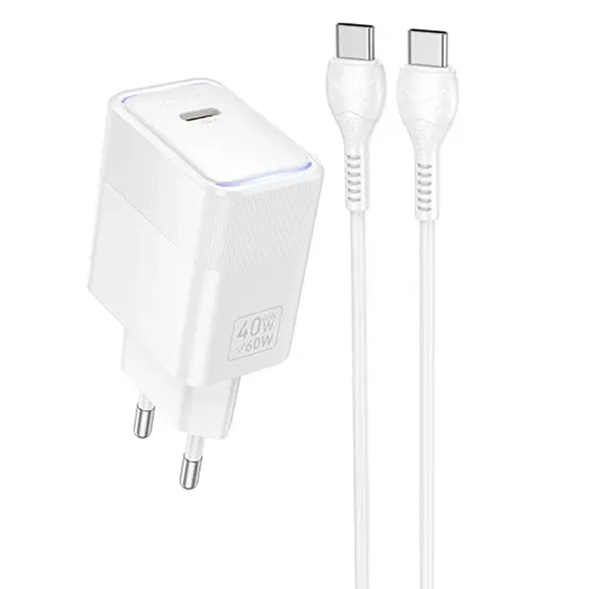СЗУ Hoco CS113A Lounge PD40W (1USB-C) + кабель Type-C to Type-C White