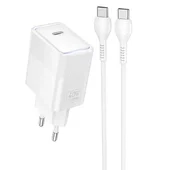 СЗУ Hoco CS113A Lounge PD40W (1USB-C) + кабель Type-C to Type-C White