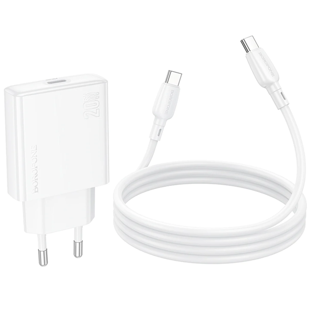 СЗУ Borofone BN23 Wish PD20W (1USB-C) + кабель Type-C to Type-C White