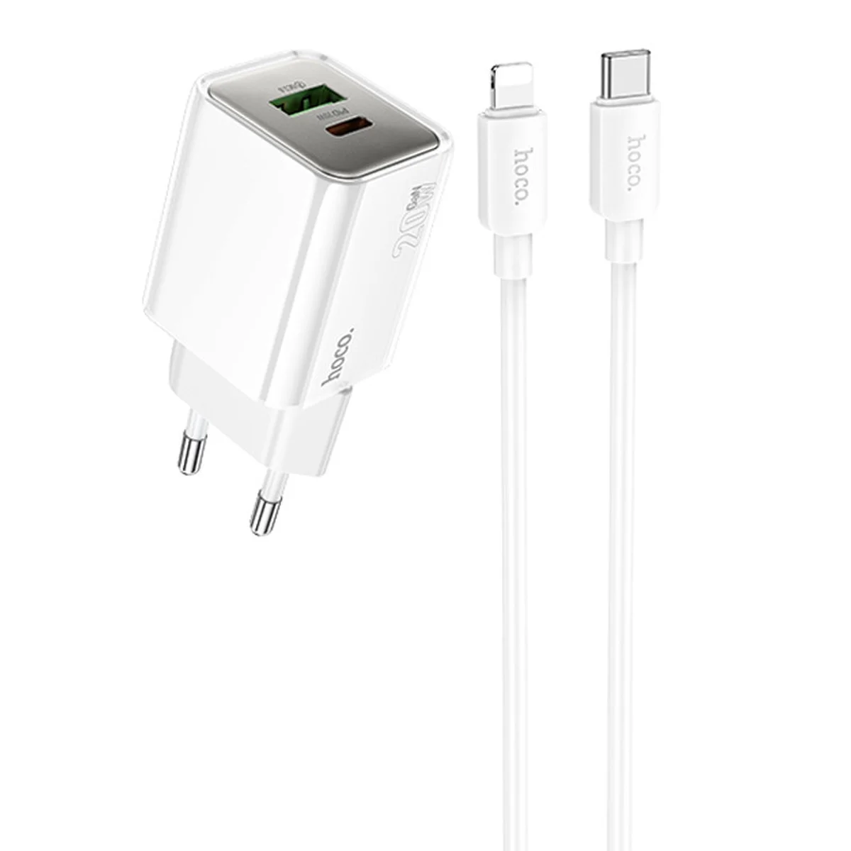 СЗУ Hoco N46 Glorious PD20W+QC3.0 (1USB-A/1C) + Type-C to Lightning White