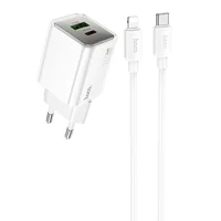 СЗУ Hoco N46 Glorious PD20W+QC3.0 (1USB-A/1C) + Type-C to Lightning White
