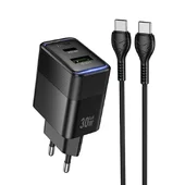 СЗУ Hoco CS112A Lounge PD30W+QC3.0 (1USB-A/1C) + кабель Type-C to Type-C Black