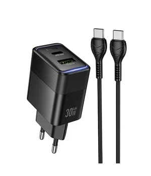 СЗУ Hoco CS112A Lounge PD30W+QC3.0 (1USB-A/1C) + кабель Type-C to Type-C Black