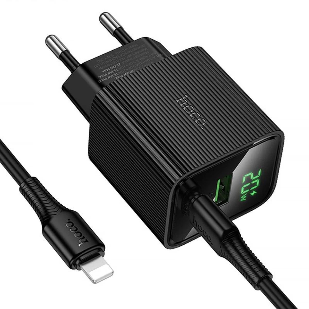 СЗУ Hoco CS83A Excellent with digital display PD20W+QC3.0 (1USB-A/1C) + кабель Type-C to Lightning Black