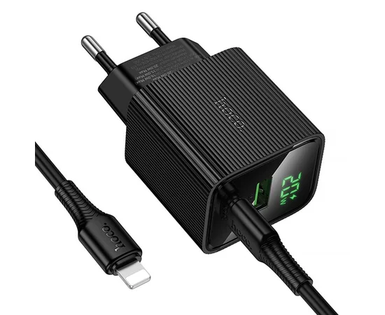 СЗУ Hoco CS83A Excellent with digital display PD20W+QC3.0 (1USB-A/1C) + кабель Type-C to Lightning Black